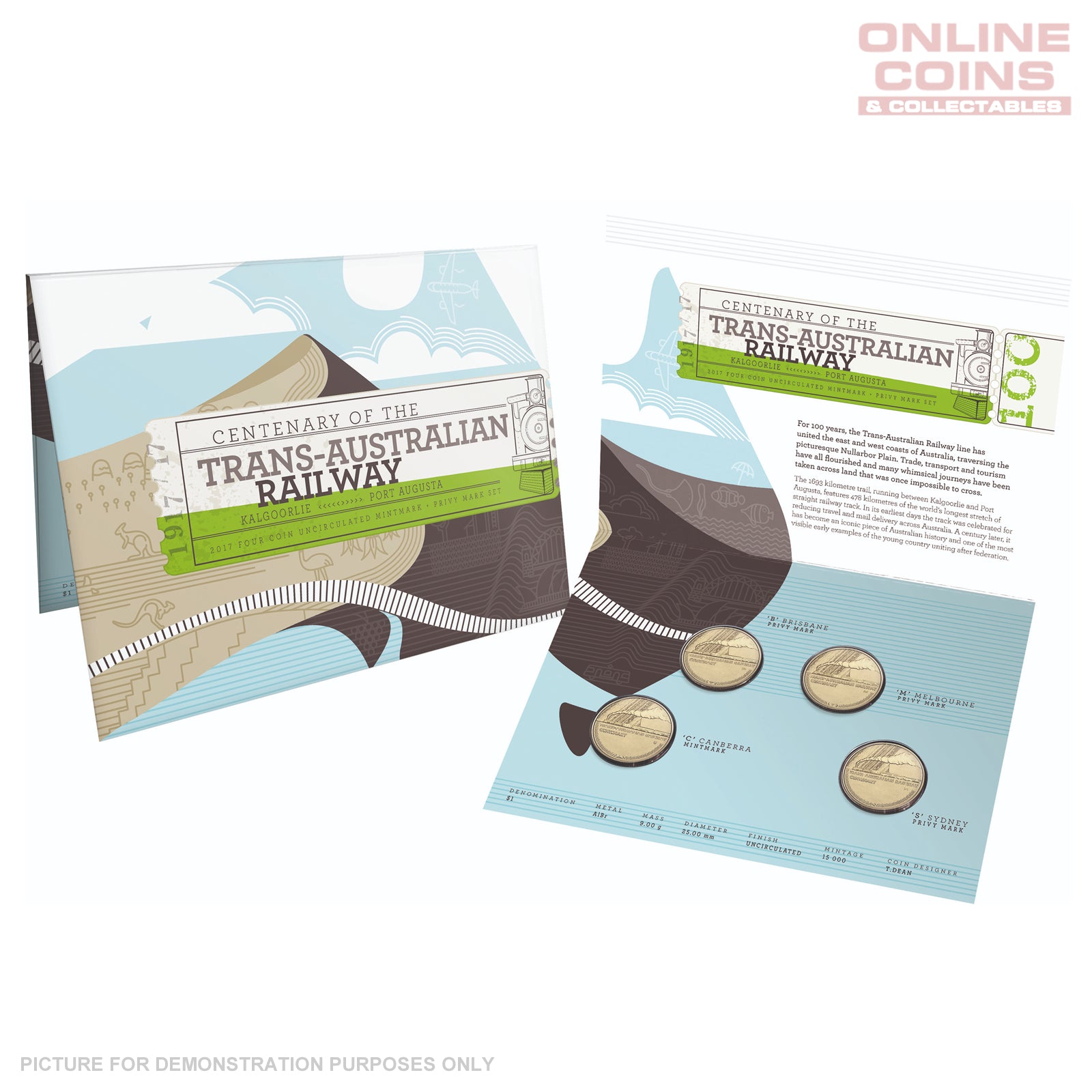 2017 $1 Mintmark Suite Uncirculated 4 Coin Collection - Centenary Of The Trans-Australian Railway